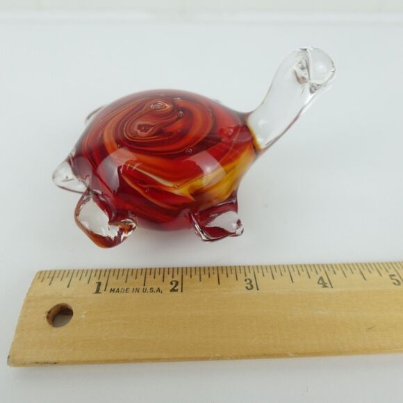 Hand Blown Art Glass Amber Colored Turtle Paperweight Decor Figurine - Picture 9 of 9